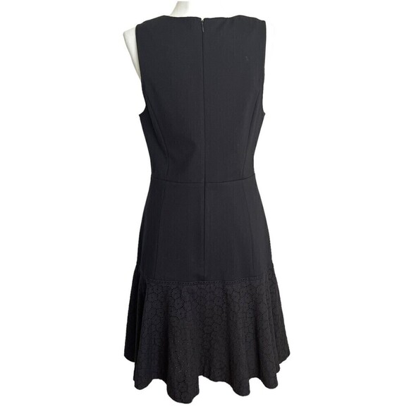 J Crew Collection Dress Paneled Eyelet Sleeveless Fit Flare Ponte Knit Black 8 - Picture 4 of 14